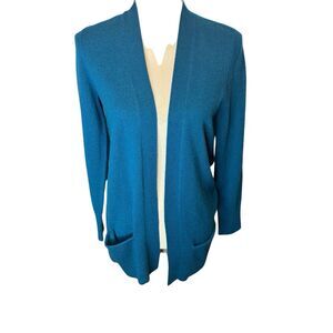 LL Bean 100% Turquoise Teal Cashmere Cardigan Sweater Women's Small